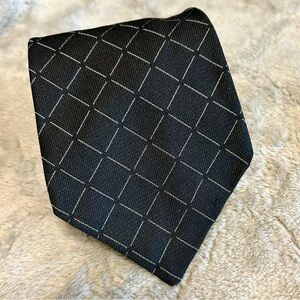 Faconnable Black Checkered Silk Tie NWOT 4” Wide 58” Long